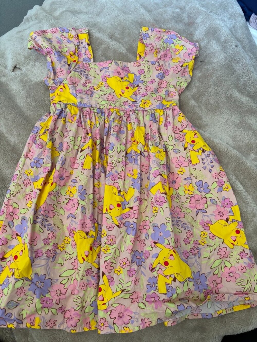 Pokémon Pikachu Floral Dress Girls Size 8 Pink Purple Cottagecore Nintendo